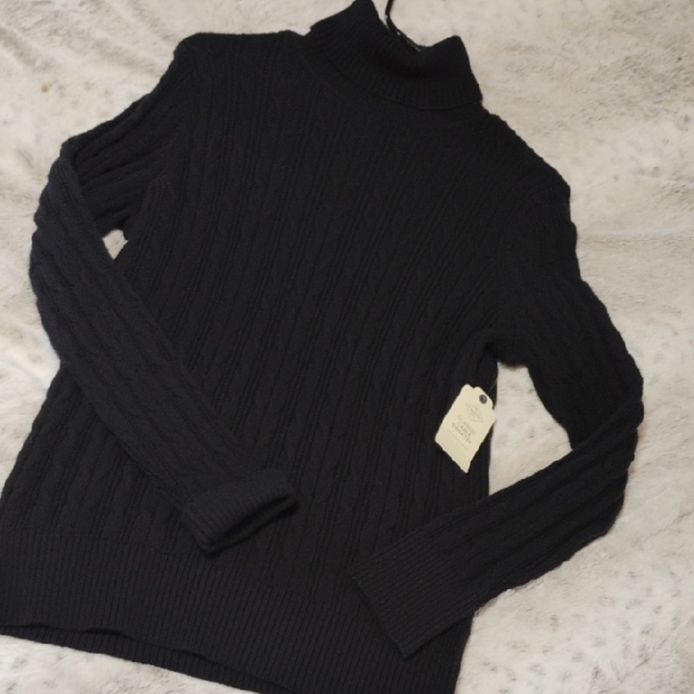 St. John's Bay Black Turtle Neck Cable Knit Sweater